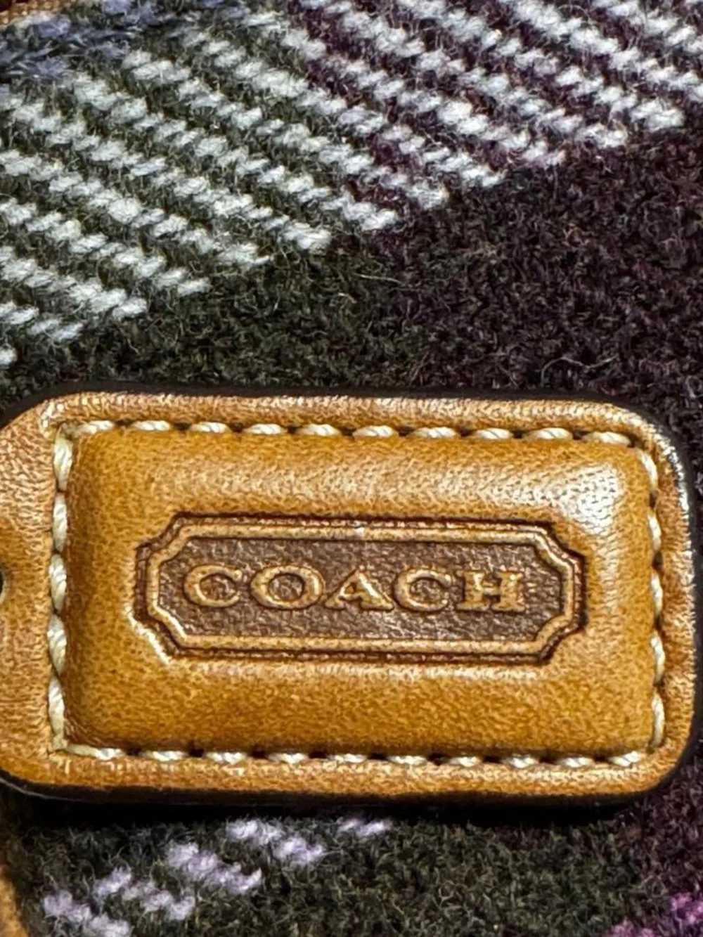 Coach Black Plaid Wristlet with Purple & Gray Accents